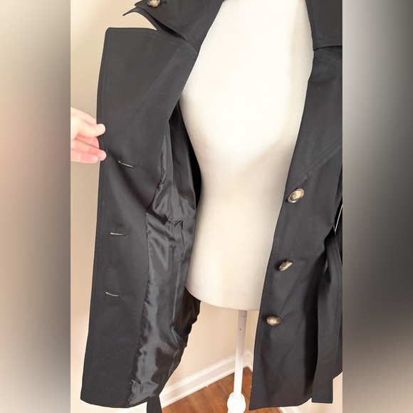 London Fog NWT Women’s M Single Breasted Tie Waist Removable Hood Trench Coat - Picture 7 of 10